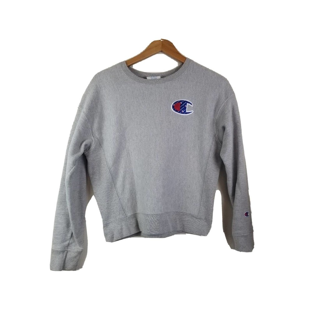 Vintage Champion Reverse Weave Sweatshirt‎ Women Small Gray Pullover Logo Crew